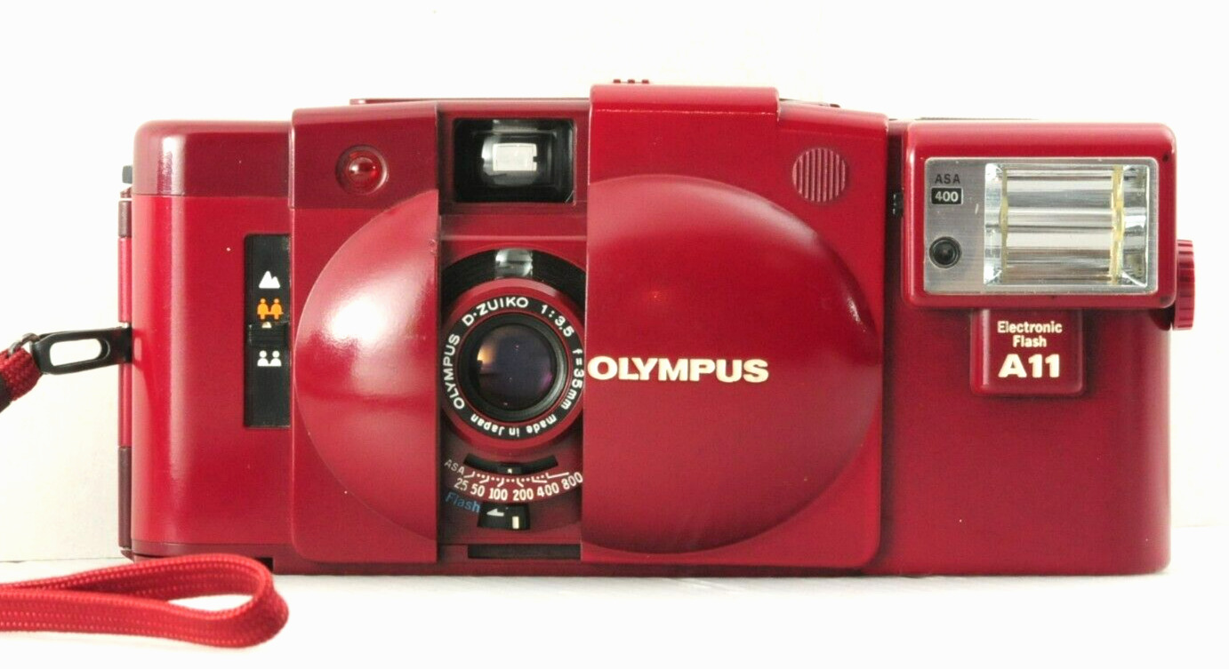 Near MINT Olympus XA2 Red Point & Shoot Film Camera w/A11 Flash From Japan FedEx